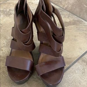 Brown strapped wedge heels